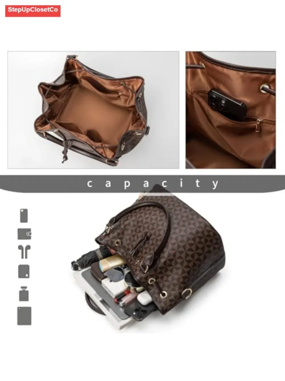 Faux Leather Bucket Purse for Women Drawstring Closure Shoulder Tote Handbag